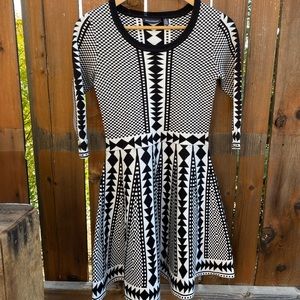 Nina Leonard 3/4 sleeve black and white sweater dress